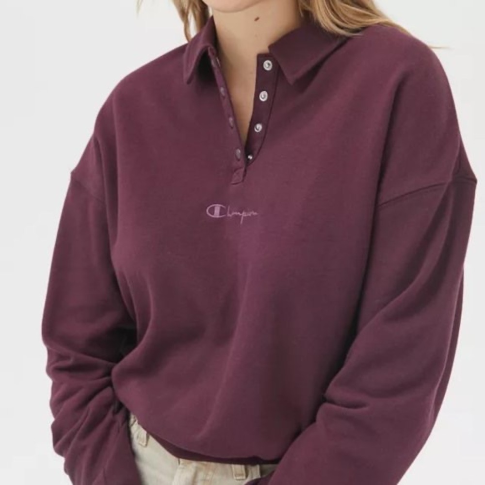 LAST CALL‼️ 5 FOR $25 Champion UO Maroon Henley Collared Sweatshirt